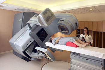 Patient receiving radiation at The Cancer Center at Milford Regional.